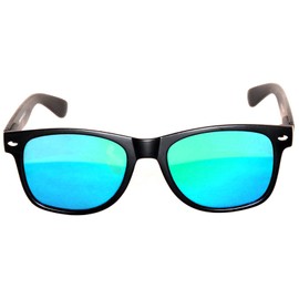 1 Pair Flat Blue-Green Mirror Reflective Colored Lens Sunglasses Black Frame Horn Rimmed
