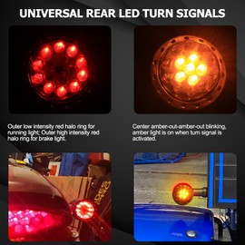 LIUJJYH Universal Motorcycle Rear LED Turn Signals,Red Brake Taillights Motorbike Running Lights Compatible with Harley Kawasaki Honda Suzuki Yamaha Triumph Scooter-2Pcs