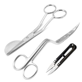 AAProTools Set of 2 6" Double Bent Curved Machine Embroidery and Applique Duckbill Scissors with Thread Cutter Nipper Black