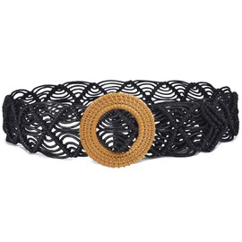 LAND BABEE Boho Braid Belt for Women Fashion Summer Wide Bohemian Woven Waist Belts for Dress Chunky Rope Braided Belt (Black, Fit Waist Size Below 40")