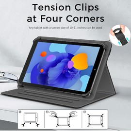 Junfire Universal 10.1 Inch Tablet Case with Stylus Holder - Leather Folio Tablet Cover for 10-11 inch Android/iOS/Windows with Stand/Hand Strap/Pocket