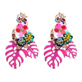 Lureme Gorgeous Colorful Sequin Flower Floral Leaf Stud Earrings(er006023) (Fushia)