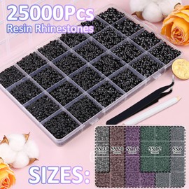 25000Pcs Resin Rhinestones for Crafting, Black 2-6mm Mixed Sizes Non Hotfix Flatback Gems with 1Pcs Glue, Bedazzling Crystal for DIY Craft Clothing Mugs Tumblers Shoes Fabric Decor Nail Art