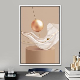 SIGNFORD Framed Canvas Print Wall Art Gold White 3D Sphere Geometric Landscape Abstract Shapes Digital Art Modern Art Decorative Sci-Fi & Fantasy for Living Room, Bedroom, Office - 24"x36" White