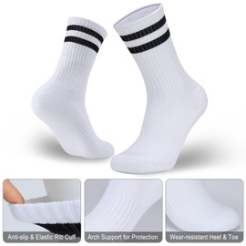 Airpal 4 Pairs Athletic Socks Cotton Cushioned Striped Crew Socks Sports Running Socks for Men Women Teens, Black, Blue, White, Grey, Large