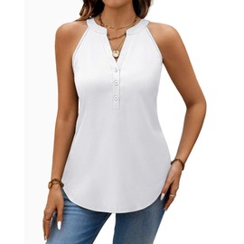 Tanmolo Women's Tank Top, Sleeveless V-Neck Tank Tops, Summer T-Shirt, Basic Tops, Casual Top, Halterneck Blouse, White, M