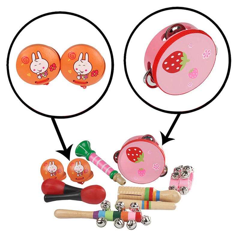 10Pcs Kids Children Educational Musical Percussion Instruments Set Toy Tambourine