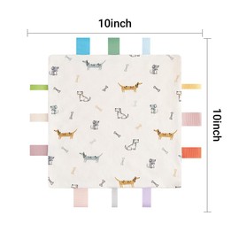 AmazingM Baby Tags Security Blanket, Sensory Soothing Blanket with Tags,Dotted Backing Taggies Blanket for 3-12 Months Boys and Girls. (Dogs)
