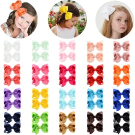 Pinzas Para Pelo De Niñas,40 Pack 20 Colores Horquilla De Lazo,Cinta De Grogrén,Lazos Grandes Para El Pelo,Para Bebés, Niñas Y Niños Pequeño Lazos, Pinzas Para El Pelo Para Bebés,Regalos En Pares.