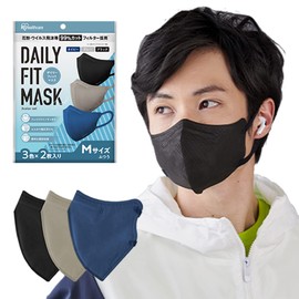 Iris Ohyama RK-D6MAC Non-Woven Mask, Color Mask, 3D, Daily Fit Mask, Assortment Set, Regular Size, 3 Colors x 2 Pieces, Navy/Gray/Black