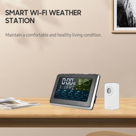 WiFi Smart LCD Weather Station APP Control Digital Indoor Outdoor Temperature Humidity Monitor Thermohygrometer, 5 Days Weather Forecast, 3 Alarm Clocks with Snooze, Phone USB Charging, Support 3 Channels