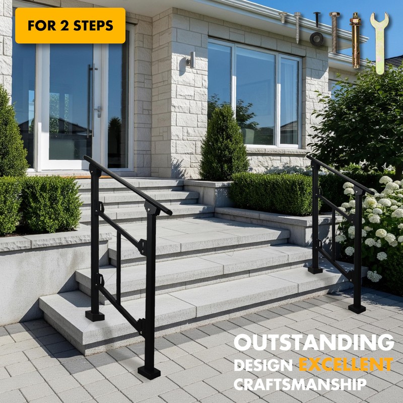 Upgrade 2 Steps Black Handrail & Indoor Stair Railing Kit,