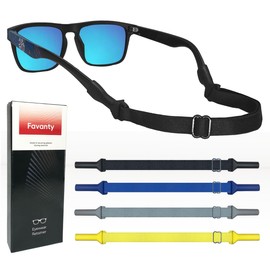 Favanty Anti-slip Glasses Strap for Sport,Adjustable Sunglasses Strap for Kids Women Men,reading Eye Glasses Holders Around Neck,No Tail Eyeglasses Lanyard4PCS(Black, Gray, Yellow, Blue)(8-12.5inch)