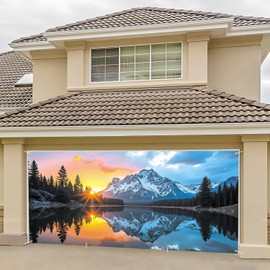 Lake and Mountain Garage Door Banner - 71"x157" Polyester Mural, Perfect for Outdoor & Indoor Decor, Holiday & Party Background 6 x 13 ft