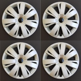 New Wheel Covers Hubcaps Fits 2011-2018 Volkswagen Jetta; 16 Inch; 7 Spoke; Silver Color; Plastic; Set of 4; Spring Steel Clip