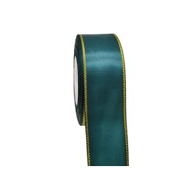 JESEP Yong 1 1/2 inch 25 Yards Dark Green Ribbon with Golden Weft Edge Roll-1.5 inch Continuous Double Faced Satin Ribbon-Wide Gift Wrapping Ribbon-Sparkly Craft Ribbon for Party-Wedding-Baby Shower