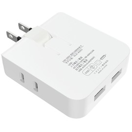 USB Outlet Tap, AC 2 Outlets, Power Tap, USB 2 Ports, USB-A, 2.4 A, 1400 W, Outlet Splitter, 4 Outlets, Swing Plug, White, Charging Tap, PSE Certified, Dust Proof Shutter, Octopus Outlet, Table Tap,