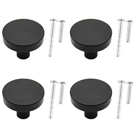 WAenZeeNH 4 Pcs Kitchen Cabinet Knobs 30mm Round Cabinet Knobs Round Flat Black Cabinet Knobs Matte Black Drawer Knobs with Mounting Screws for Cupboard Closet Drawer Door