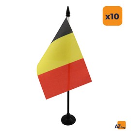 AZ FLAG - Pack of 10 Belgium Table Flags - 15 x 10 cm - 10 Mini Belgium Flags for Desk, 100% Polyester, with 25 cm Flag Pole and Black Plastic Base