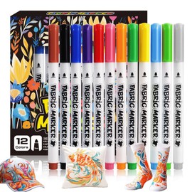 Altaroo Pack of 12 Textile Pens Machine Washable Textile Pens Textile Markers Non-Toxic for Clothes, Bags & Shoes, Fabric Paints Washable Permanent for Children, Adults