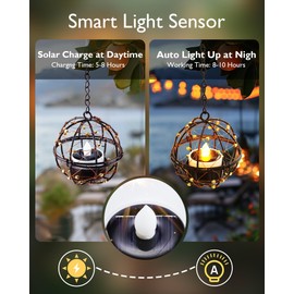 Homemory Solar Tea Lights Outdoor Waterproof Hanging Lanterns, Beaded Copper Wire Ball Holders with Solar Powered Tea Lights Candles, Ideal for Patio, Garden, Backyard, Pergola, Tree, Fence, 4-Pack