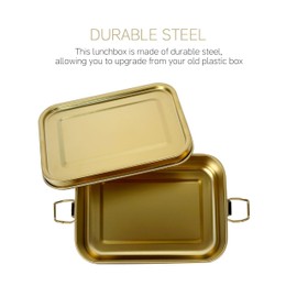 3-Pack 850ml (28.7 oz) Stainless Steel Gold Color Bento Lunch Box Containers with Lids - Waterproof Metal Food Storage - Snack Prep Trays and Tiffin Carriers