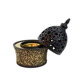 Intense Oud Calligraphy Style Closed Resin Incense Burner – 8 Inches, Black Metal Tray, Arabian Bakhoor Burner for Yoga, Aromatherapy, Home, Office & Bedroom Decor