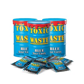 TOXIC WASTE - Hazardously Sour Candy Blue Drum - Blue Lemonade, Cotton Candy, Blutti Frutti, Concord Grape, & Umeboshi Flavors - 1.48 oz. Drums - 3-Pack