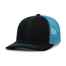 Pacific Headwear Standard Trucker Snapback Cap, Black/Neon Blue/Black