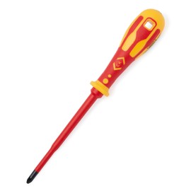 C.K Dextro VDE Slim Pozidriv Screwdriver PZ2 x 125mm Thin, Insulated Screwdrivers for Electricians, for Recessed Screws, 10,000v Tested, Pozi Heavy Duty Screw Driver Electrician, Hand Tools, T49243-2