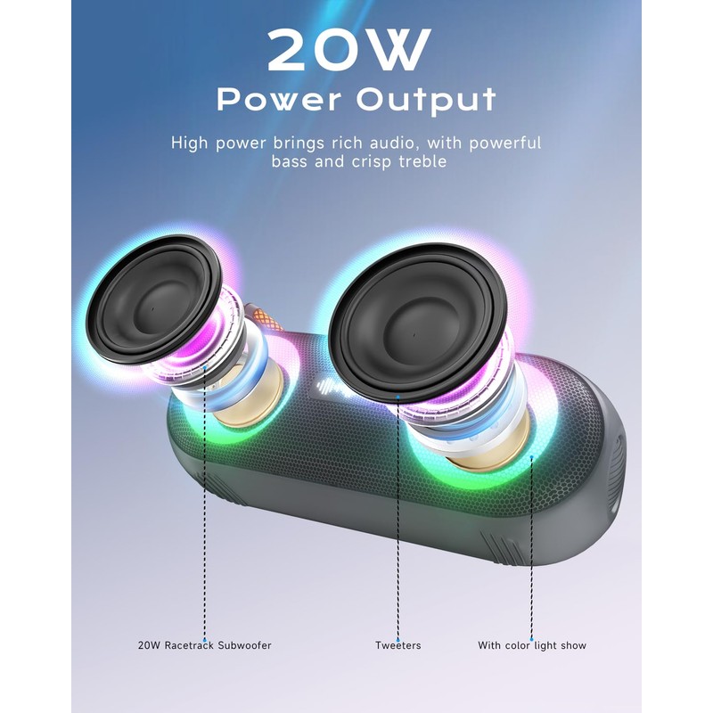 Bluetooth Speaker with IPX6 Waterproof, 20W Stereo Sound, Bluetooth 5.4