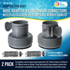 U.S. Pool Supply Pool Hose Adapter B Conversion 1.25" to 1.5" Hose Connector with Clamps, Pack of 2 - Above Ground Replacement Compatible with Intex Pool Filter Pumps, Sand Filters, Saltwater Systems