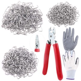 Swpeet 900Pcs 3/4" 1/2" 3/8" Galvanized Hog Rings with Straight Hog Ring Pliers Assortment Kit, Professional Upholstery Hog Rings Installation Kit for Bungee Shock, Cords, Animal Pet Cages, Bagging
