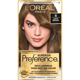 L'Oreal Paris Superior Preference Fade-Defying + Shine Permanent Hair Color, 6 Light Brown, Pack of 1, Hair Dye