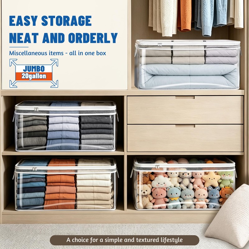 2 Pack 20 Gallon Clear Storage Bags for Clothes with