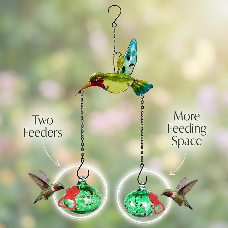 Hand Blown Glass Hummingbird Feeder–Unique Hummingbird Feeders for Outdoors Hanging