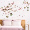 HPNIUB Pink Flower Tree Branch Birds Wall Stickers Floral Wall