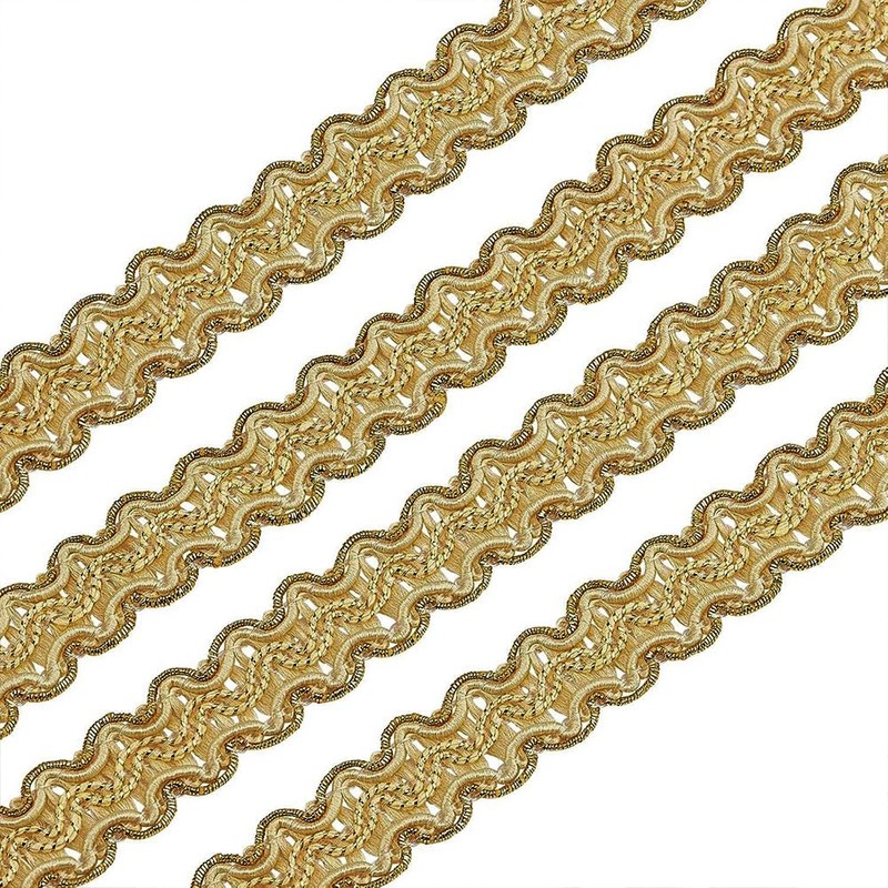 FINGERINSPIRE 12m 15mm Gold Edge Woven Braid Trim Handmade Polyester