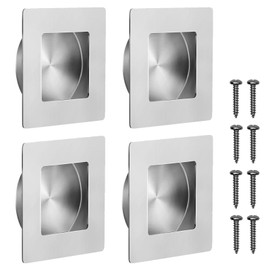 4 Pack Flush Pull Handle for Door, Square Stainless Steel Sliding Door Handle, Door Drawer Pulls for Home (Silver)