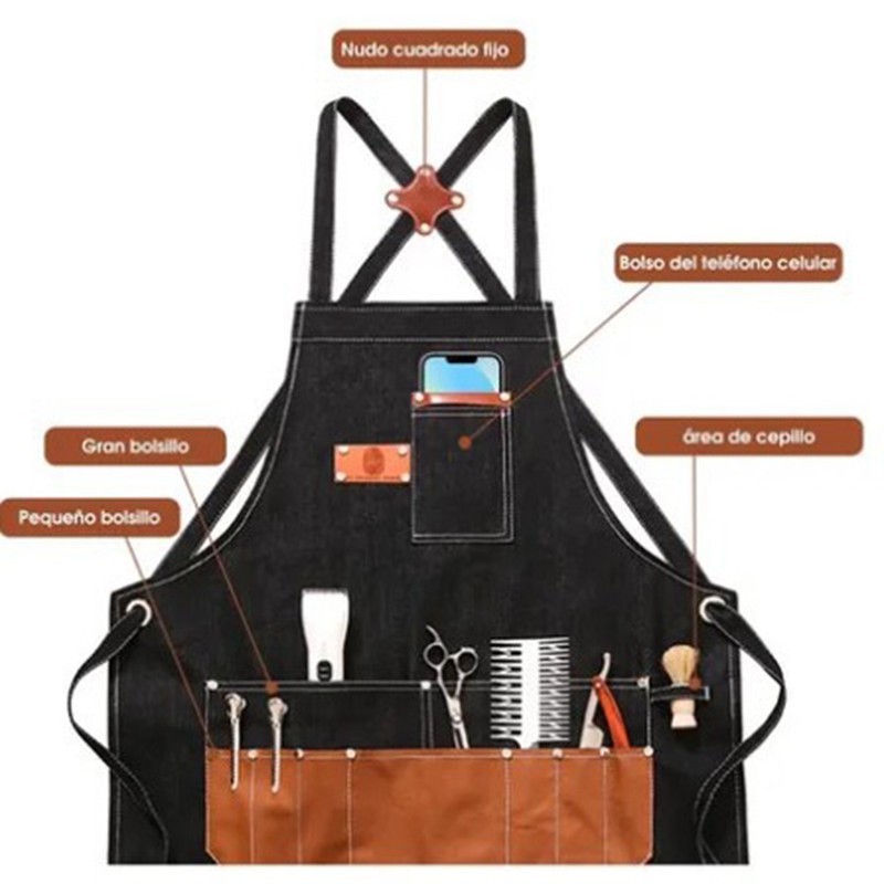 Barber Apron Multi Pocket Waterproof Black Chef Aprons for Art