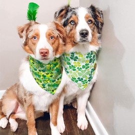 CROWNED BEAUTY St Patricks Day Dog Bandanas Large 2 Pack, Shamrock Shine Set, Green Plaid Adjustable Triangle Reversible Holiday Scarves for Medium Large Extra Large Dogs Boy Girl Pets DB91-L