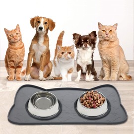 IYYI Cat Food Mat, Silicone Dog Bowl Mat for Food and Water, Waterproof Non Slip Pet Feeding Mat, Raised Edge Dog Food Tray to Stop Food Spills and Water Messes on Floor (Teal+M)