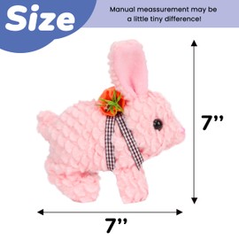 Hopearl Hopping Rabbit with LED Ears Carrot Backpack Interactive Plush Bunny Toy with Sounds Animated Walking Wiggle Light up Ears Twitch Nose Gift for Toddlers, Pink, 7''