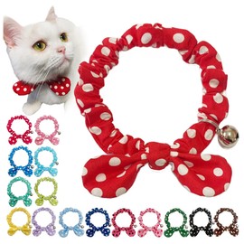 Caniribo Handmade Cat Collar, Cat Collar, Ribbon, Scrunchie Collar with Bell/Medium Dot, Red, Size M, 9.4 - 9.8 inches (24 - 25 cm), Made in Japan, Lightweight