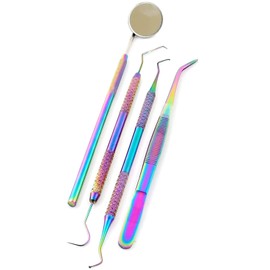 AAProTools 4 Pcs Multi Titanium Rainbow Color Dental Tarter Scraper and Remover Set Stainless Steel with Free Protective Packing