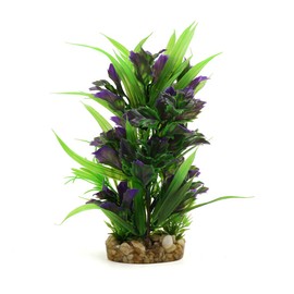 uxcell® Purple Green Plastic Aquarium Terrarium Decorative Plant Habitat Decor w Ceramic Base