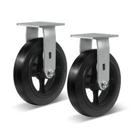 NINOSO 8'' Caster Wheels Heavy Duty, Industrial Rubber Caster Wheels for Tool Cart Platform Truck Trash Can (2 Rigid)