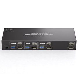 HDMI KVM Switch 2 Monitors 3 Computers 4K60Hz EDID Simulation USB3.0 KVM Switch for 3 Computers Share Dual Monitors and 4 USB Devices with USB Cable and Remote Control
