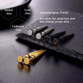 Men Spiked Huggies Long Stud Earrings Punk Goth Gothic Black 18K Gold Plated Stainless Steel Spike Nail Mens Earrings Jewelry