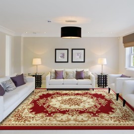 Enkor Vintage Floral Area Rug 8x10 Washable Non Slip Farmhouse Flower Rugs for Living Room, Bedroom, Kids Room Red